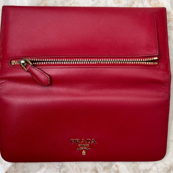 PRADA Saffiano Leather Continental Wallet in Fuoco Red - Picture 7 of 16